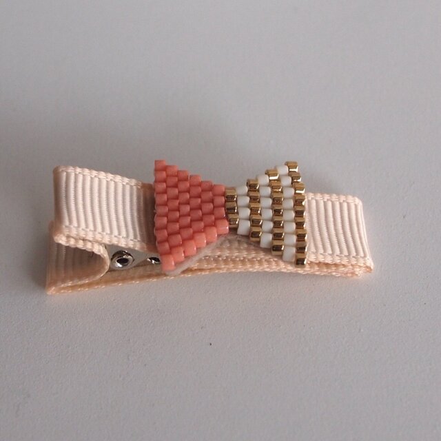 しましまリボンのベビーピン ピンク×ホワイト