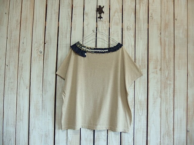 コラージュTシャツ/ベージュ aの画像1枚目