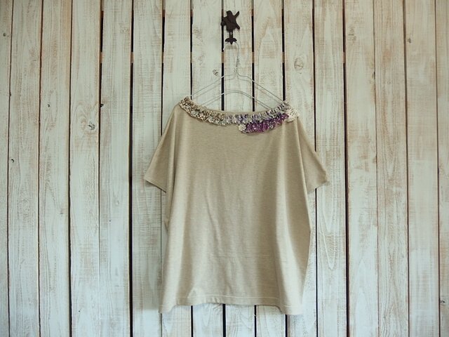 コラージュTシャツ/ベージュ bの画像1枚目