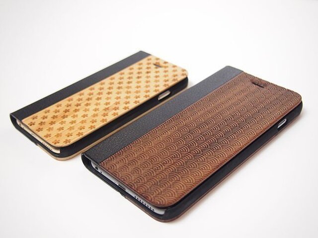 木製 iPhone6/6s・iPhone6Plus/6sPlus ケース 手帳型/日本文様の画像1枚目