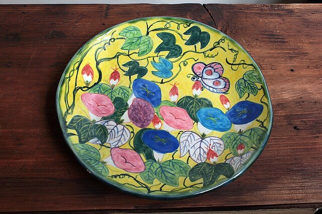 絵皿　朝顔　夏風景　骨董品　稀少！ 朝顔紋様の釉下色絵皿 | iichi 日々の暮らしを心地よくする
