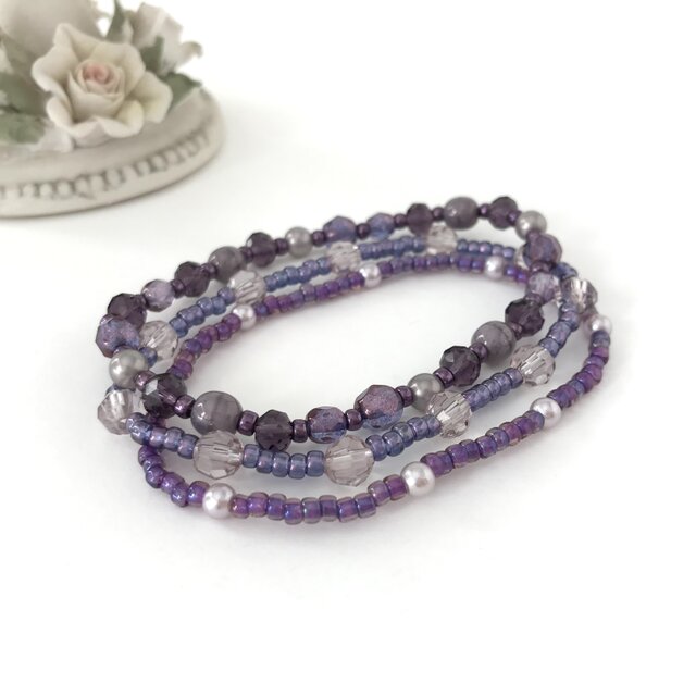 グラデーション 3連ゴムブレスレット　紫 パープル 重ね付け