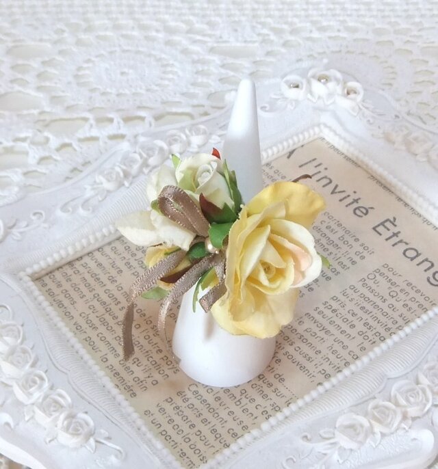 指輪　ばらとあじさい　☆*:. クリーム