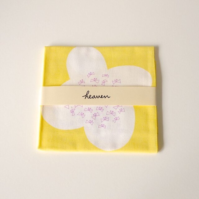 ちょうちょのお花 てぬぐい（レモン×パープル）