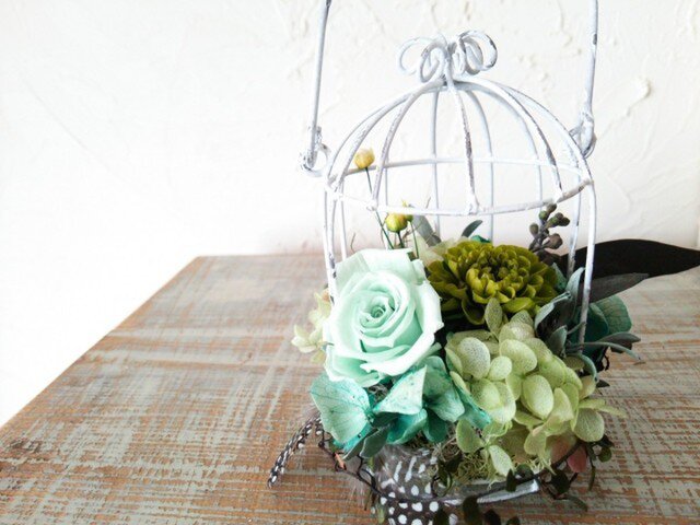 鳥かごアレンジ 爽やかグリーン Iichi ハンドメイド クラフト作品 手仕事品の通販