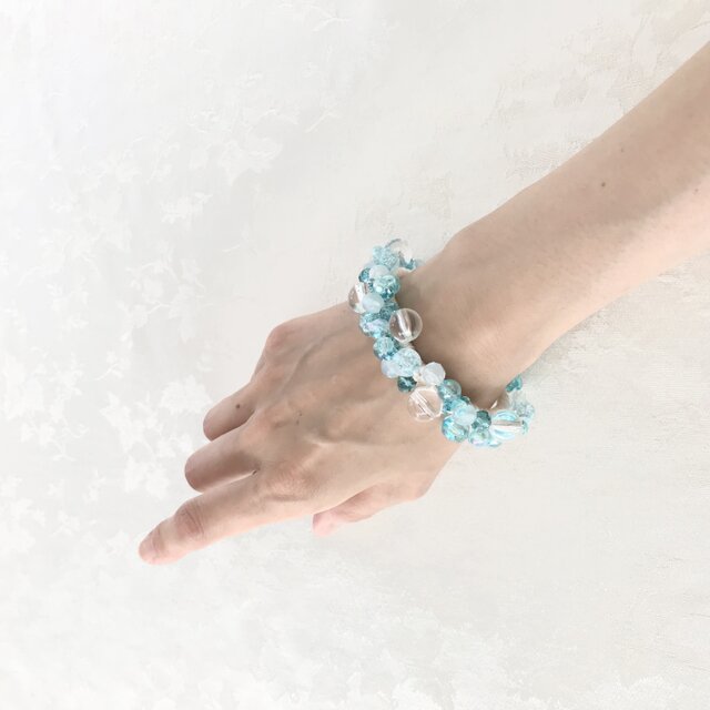 ペール ブルー クロッシェ シュシュ クリア かぎ針編み ビジュー