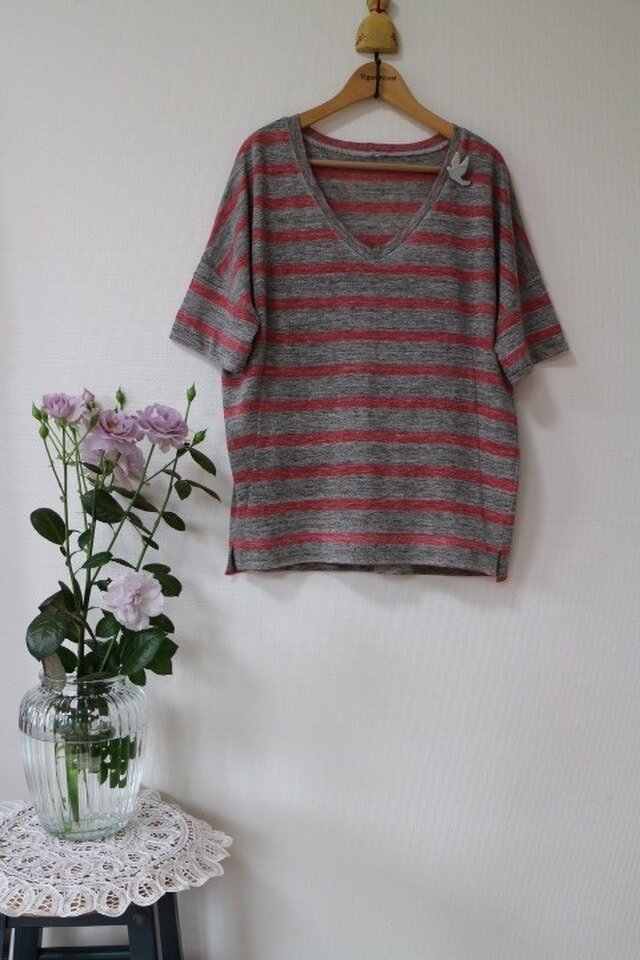 ★リネン100%ニット ボーダートップス★一枚限定