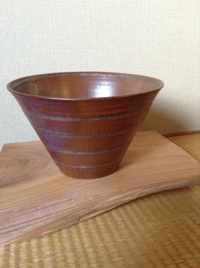 深鉢/柿釉白金彩ストライプの画像1枚目
