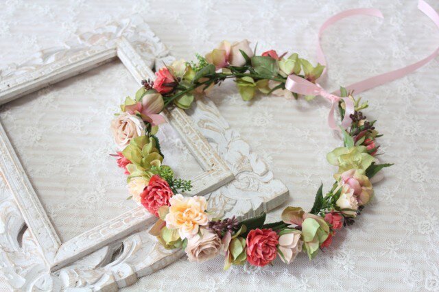 アンティークオレンジ系の花冠の画像1枚目