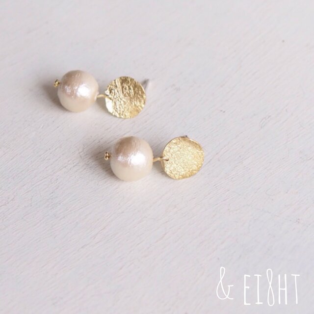 【再販】− BR − Gold Circle ピアス w/ Pearlの画像1枚目