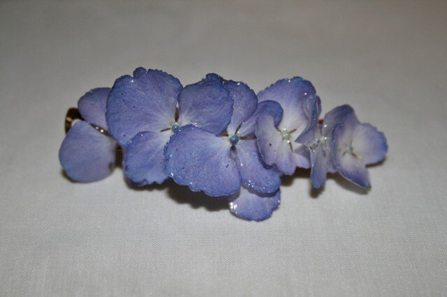 2100円バレッタ L サイズ プリザーブド あじさい 本物のアジサイの花で作ったバレッタ(紫) | iichi 日々の暮らしを