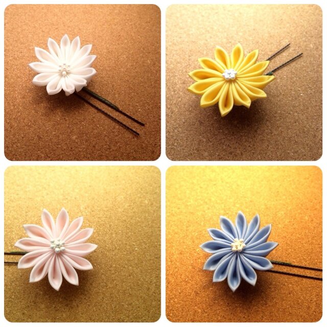 薄暮の菊ーつまみ細工のUピンの画像1枚目