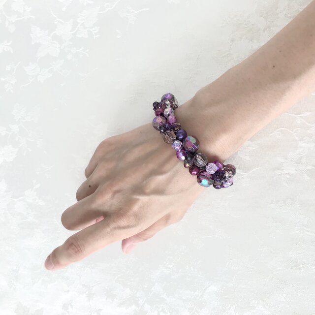 紫 色の クロッシェ シュシュ パープル かぎ針編み ビジュー