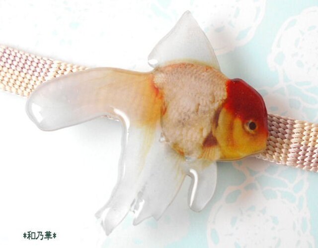 再(帯留)丹頂カラー金魚 右向き〈大〉の画像1枚目