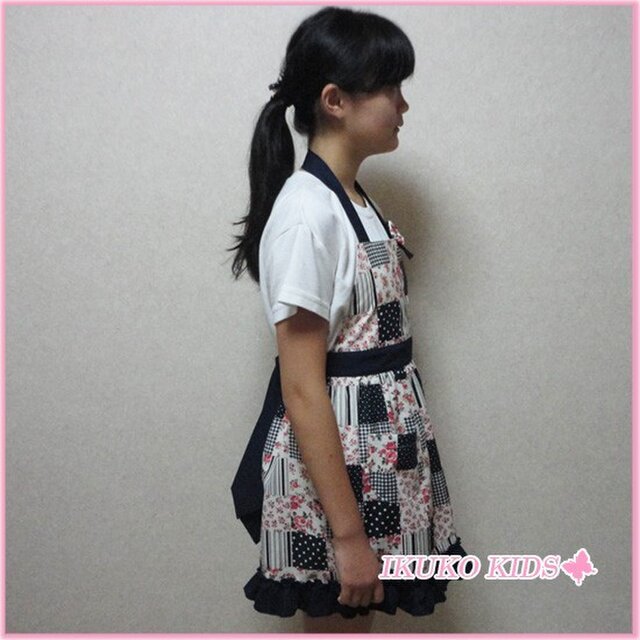 簡単子供エプロン ネービー L 三角巾付き Iichi ハンドメイド クラフト作品 手仕事品の通販