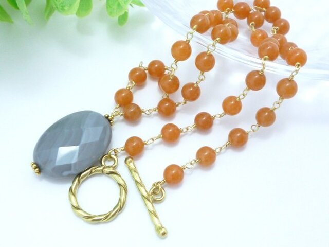 ボツワナアゲート＆アベンチュリン*セミロングネックレス | iichi 日々