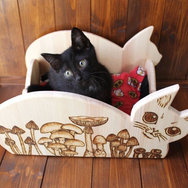 木製仔猫用ベッド(ウッドバーニング) 13.CATS.WORKSの画像1枚目