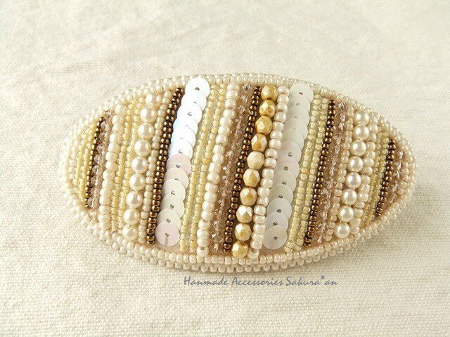 SALE イエローのしましまバレッタ(K0328)の画像1枚目