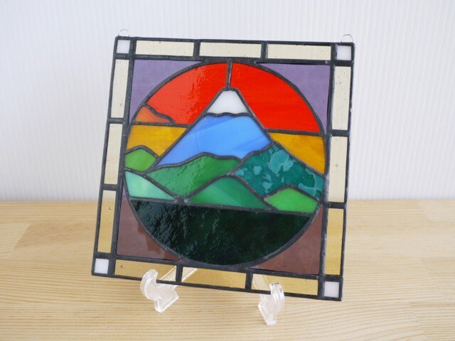 春の富士山のステンドグラスパネル ステンドグラス・パネル(富士山) 187 タペストリー・壁掛け あと