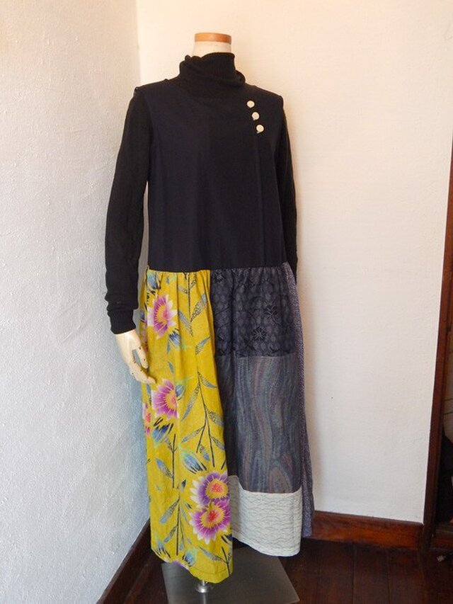 きものギャザーワンピース　うぐいす