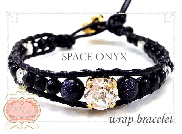 スペース(宇宙)オニキスの革紐 ブレスレット♡の画像1枚目
