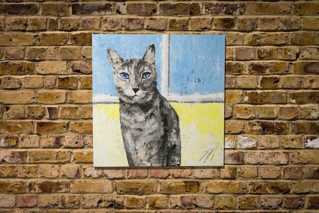 Rainy blue / 猫のスプレーアート作品。 | iichi 日々の暮らしを