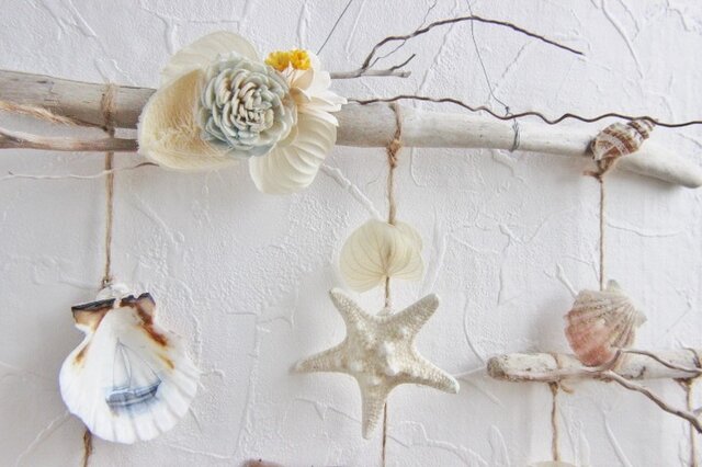 貝殻クリスマスリースオーナメント飾り流木ガーランドハワイピンク