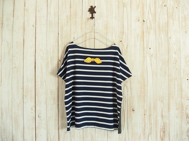 どっちもTシャツ(リボン)/紺白ボーダー×チャコールグレーの画像1枚目