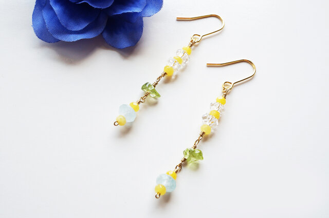 アクアマリン クールストーンピアス Aquamarine Cool stone earrings P0040の画像1枚目