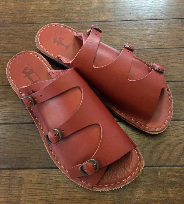 革サンダル・22.0-22.5cm・レッドの画像1枚目