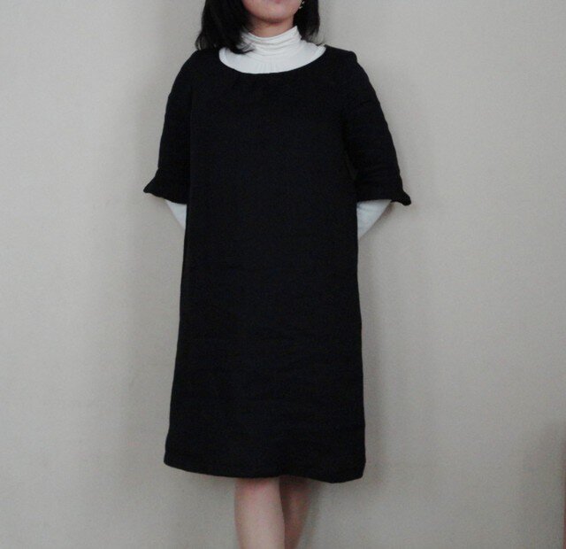 黒のダブルガーゼワンピース Iichi ハンドメイド クラフト作品 手仕事品の通販