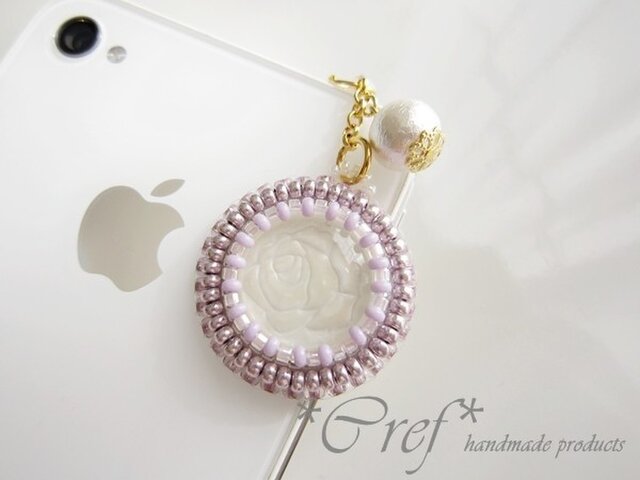 sold:ビーズ刺繍スマホピアス*バラ紫の画像1枚目