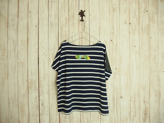 どっちもTシャツ(リボン)/紺白ボーダー×チャコールグレーの画像1枚目
