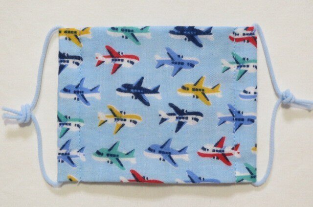 子供マスク小学生サイズ 飛行機 水色の画像1枚目