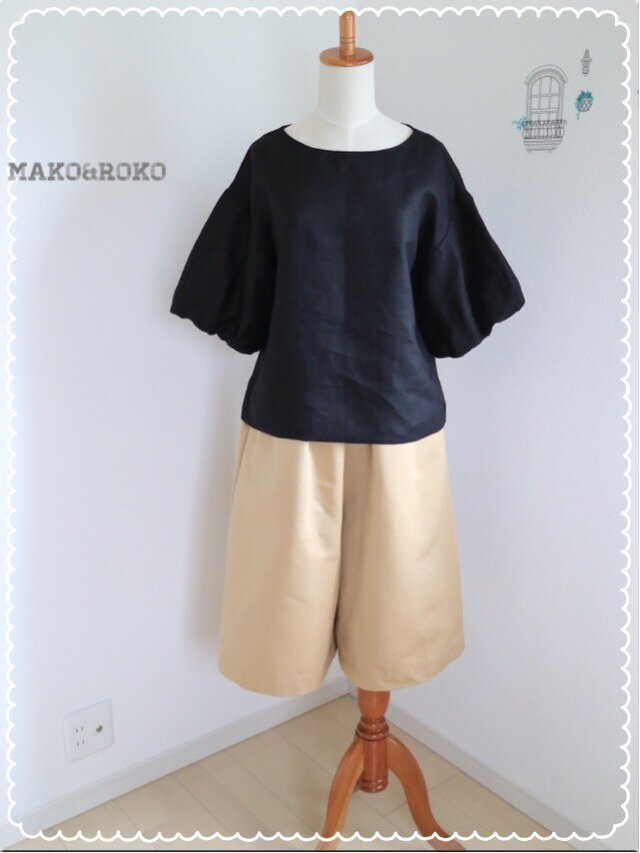 【ベージュ】綿100%ウエストゴム入りイージーガウチョパンツ♥の画像1枚目