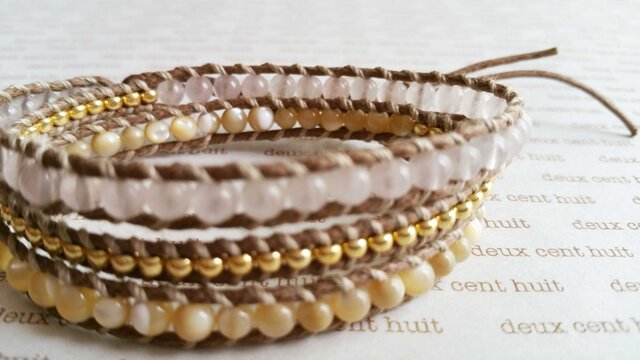 3連ローズクォーツMIXラップブレス | iichi 日々の暮らしを心地よく