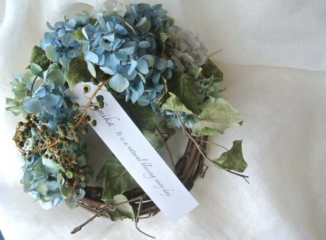 紫陽花とヘデラのwreath.ibの画像1枚目