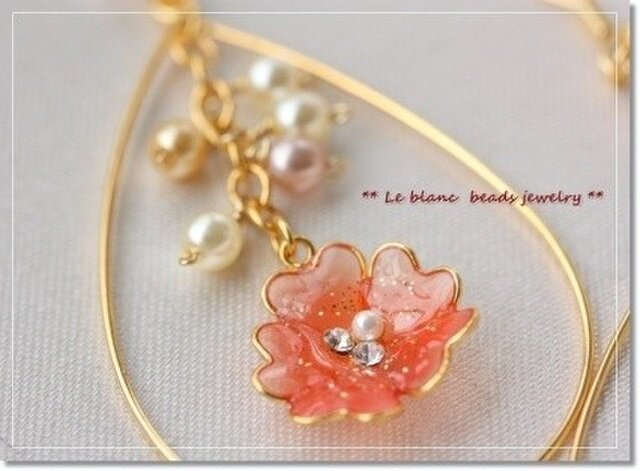 フラワーフープピアス(pink&orange)の画像1枚目