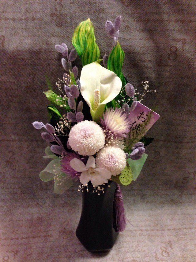 N様オーダー品 カラーとピンポンマムのお供え花Lの画像1枚目