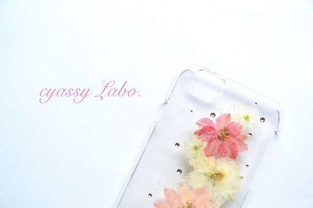 lovely(千鳥草ピンク)押し花スマートフォンケースの画像1枚目