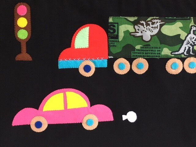 自動運転の時代がやってきた!じどうしゃ柄のレッスンバッグデニム恐竜の画像1枚目