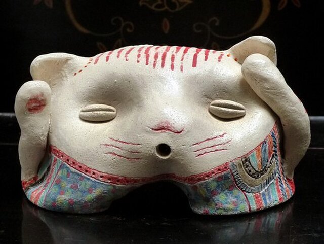 彩門縄文様古代色猫土偶#Dの画像1枚目