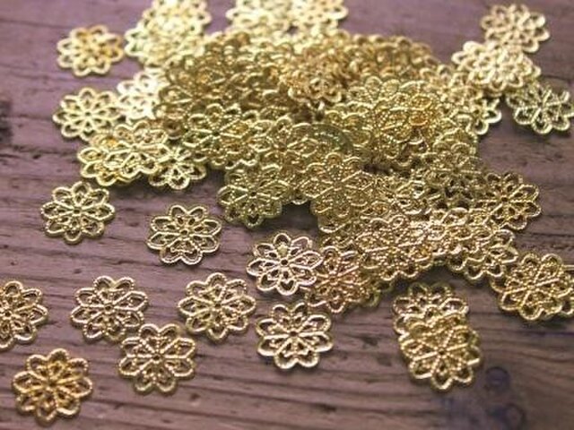 透かしパーツお花14mm【100個】50個×2袋ゴールドの画像1枚目
