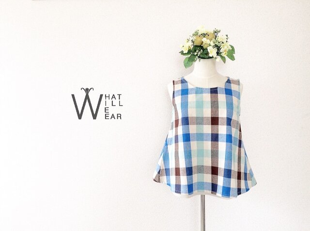 CHECK FLARE TOP (BLUE)の画像1枚目