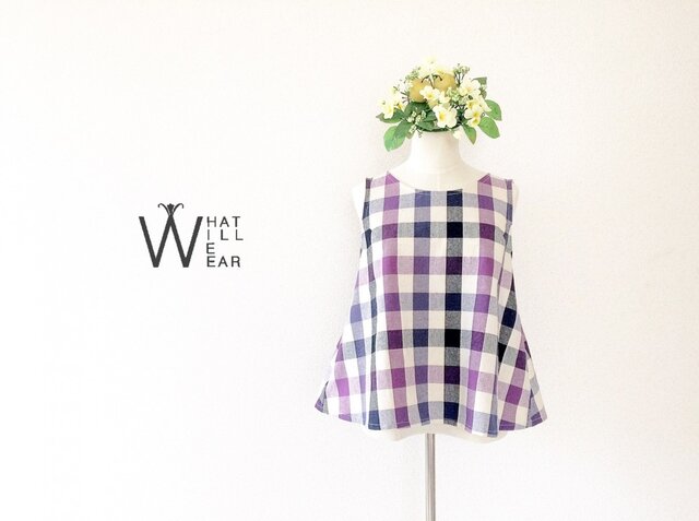 CHECK FLARE TOP (PURPLE)の画像1枚目