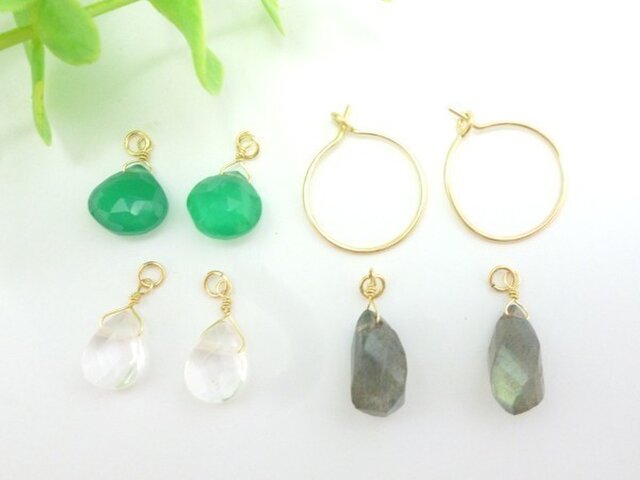 【再販】k14gf 3way 天然石フープピアス NO.3の画像1枚目