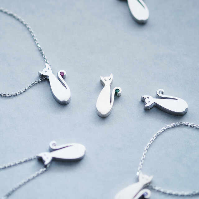 選べる 誕生石 猫 ネックレス シルバー925