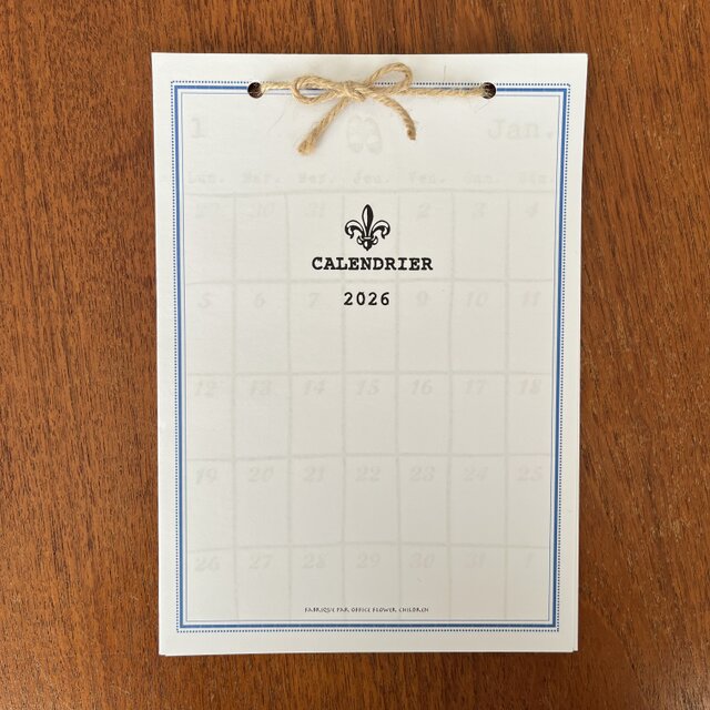 2026年＊月曜日始まり フランス　カレンダー【A5サイズ】