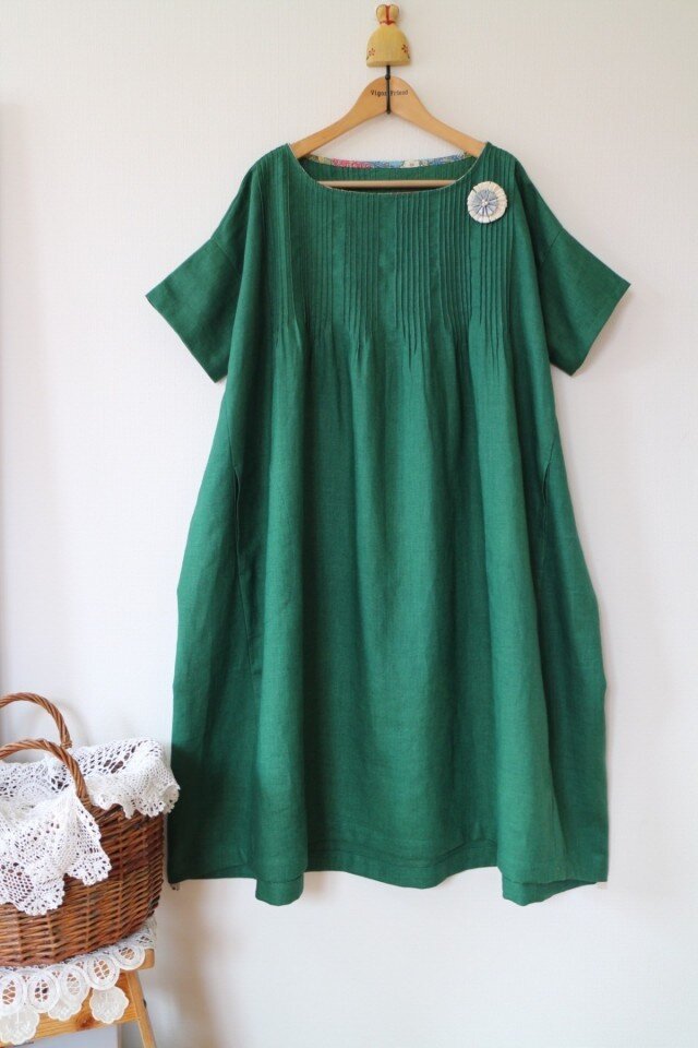 ハル…様ご注文★リネン100%  ピンタックワンピース ★