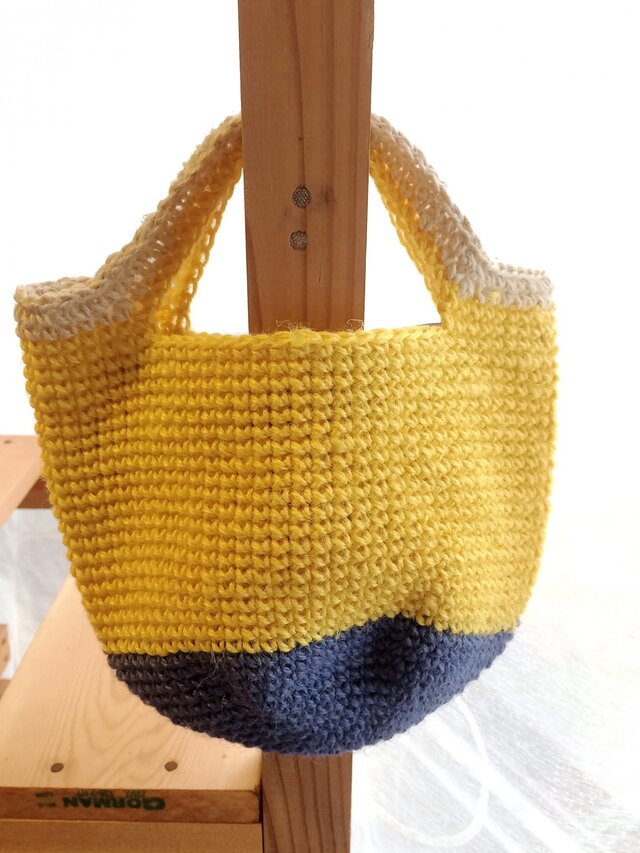 mini mini 麻ひもバッグ * yellow & blueの画像1枚目